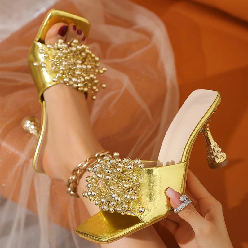 Bohemian Sandals with String Beads and High Heels