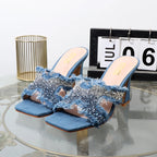 Rhinestone high-heeled slippers