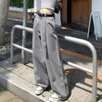 Gray Vintage Suit Pants for Women Oversized Elegant Korean Fashion Slack Classic Trousers Office Ladies Palazzo Loose