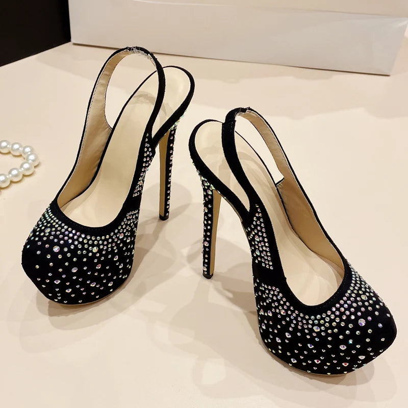 Rhinestone Silk Crystal Platform Pumps Stiletto Heels for Women
