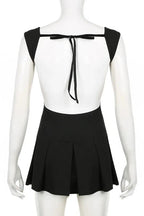 Sleeveless A-Line Bodycon Mini Dress with Tie-Up Detail