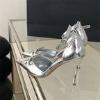 Crystal Butterfly-knot Pointed Toe Buckle Strap Women Pumps Sandals with Thin High Heels