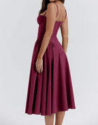 Corset Bodice Basque Waist Pleated A-Line Midi Dress