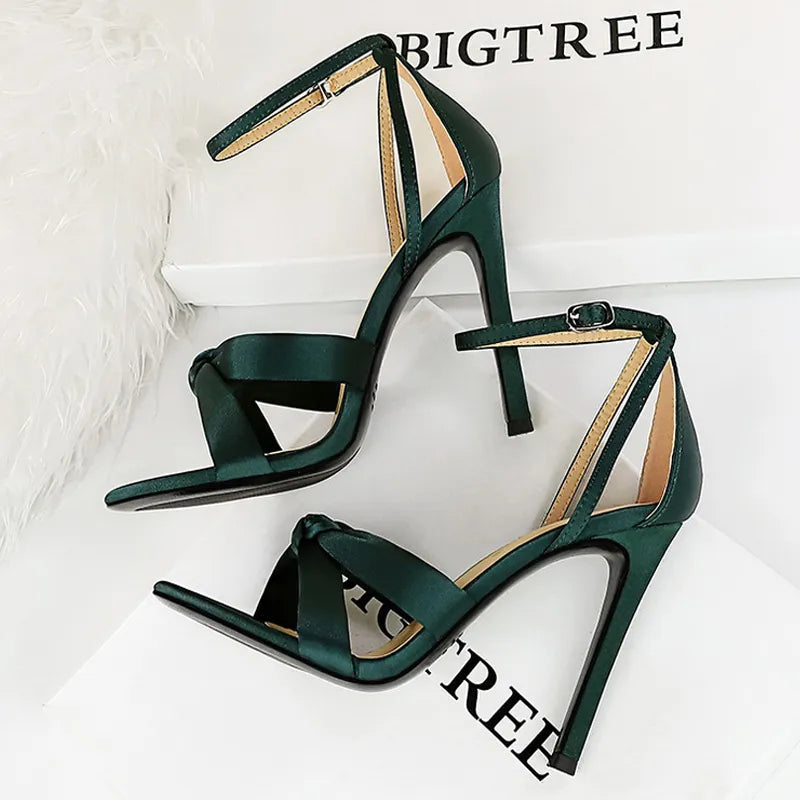 Summer Stilettos Heels 11 Cm Sandals Satins Ladies Shoes Women
