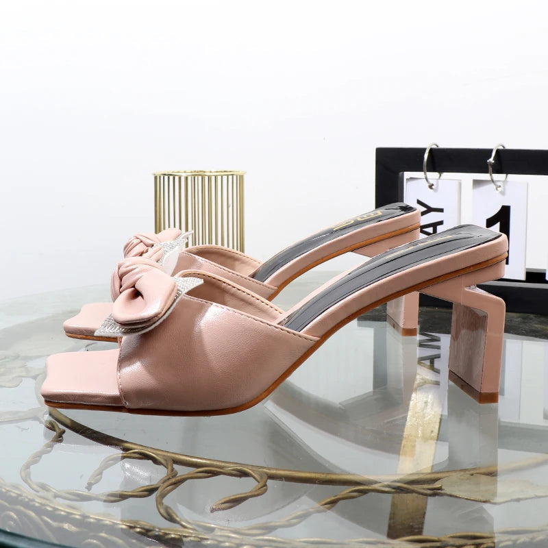 Bow Slippers for Summer with High-Heeled Sandals