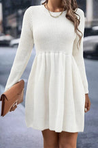 Pleated Long Sleeve Mini Dress with High Waist