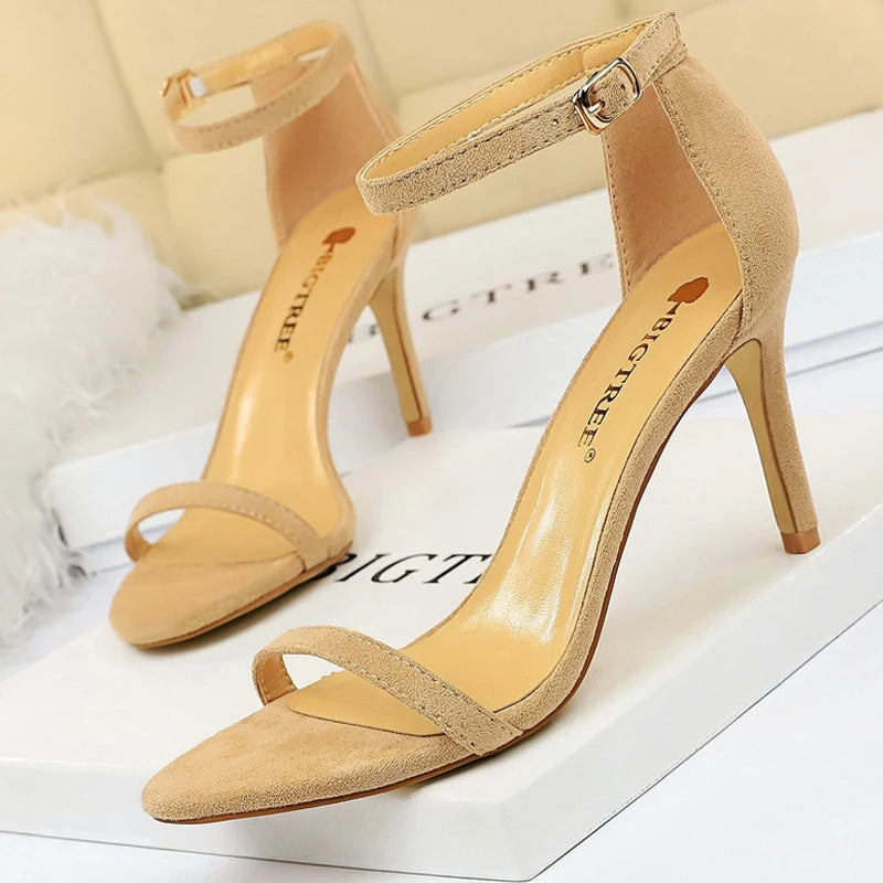 Suede Women Sandals with Stiletto Heels - 11cm and 8cm High Heels
