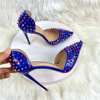 Blue Spikes Rivets Gladiator Sandals for Summer