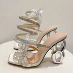 Summer Metal Fretwork Heels Gladiator Sandals for Women