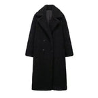 Thicken Warm Outwear Women Furry Double Breasted Loose Turn-down Collar Casual Long Coat Female Winter Chic Jackets