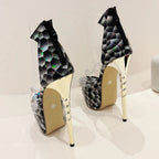 PVC Transparent Peep Toe Platform Sandals with Stiletto Heels for Women