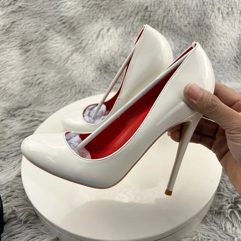 Nude and Black Patent Leather Stiletto Pumps for Women