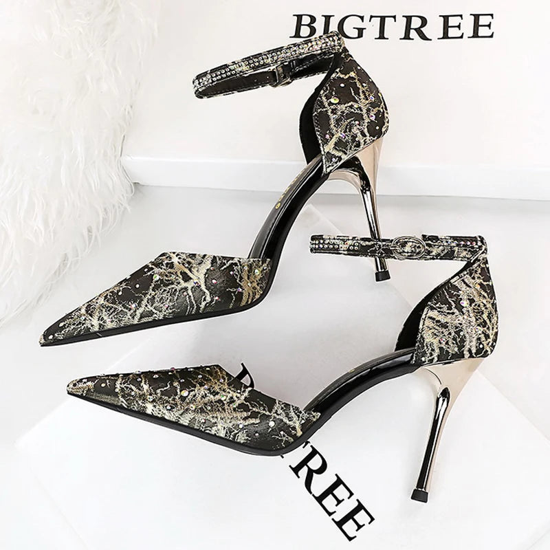 Rhinestone Women Pumps with Pointed Toe and Stiletto Heels