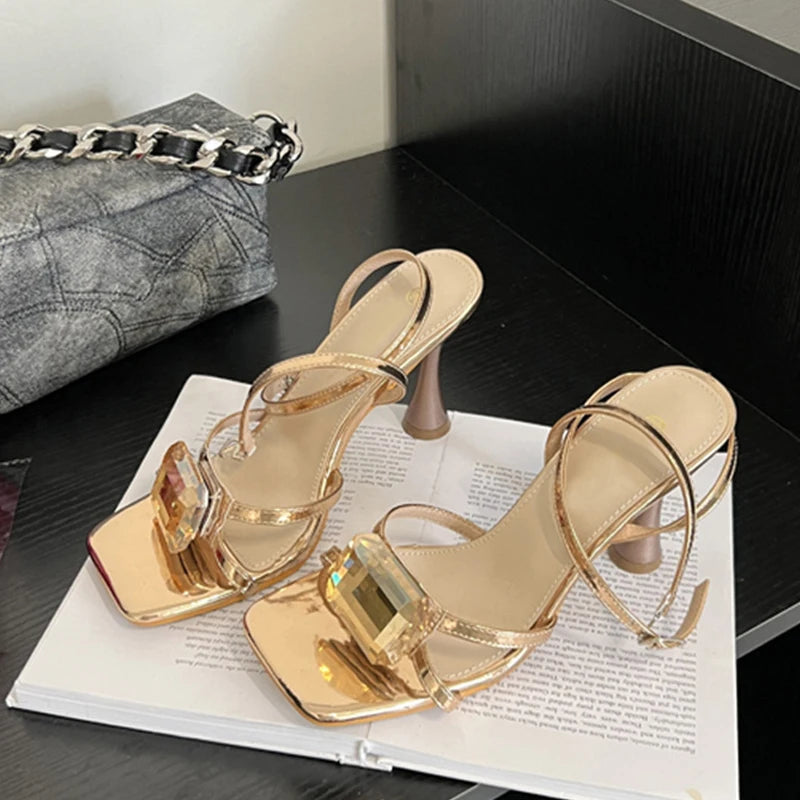 Crystal Narrow Band Sandals for Women