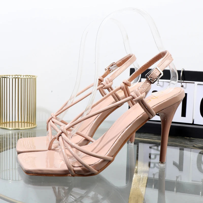 Summer T-buckle sandals with thin 9.5CM heels