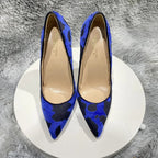 Blue Cow Women Hairy Flock Pointy Toe High Heel Shoes   Cow Women High Heel Shoes
