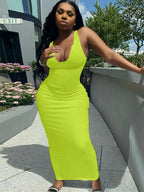 Ribbed Knit Deep Scoop Neck Tank Bodycon Maxi Dress