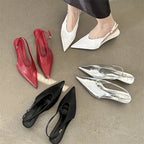 Pointed Toe Buckle Strap Pumps with Thin Low Heels for Women