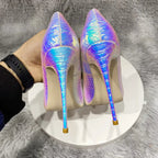 Silver Crocodile Effect Pointy Toe High Heel Party Dress Shoes for Women