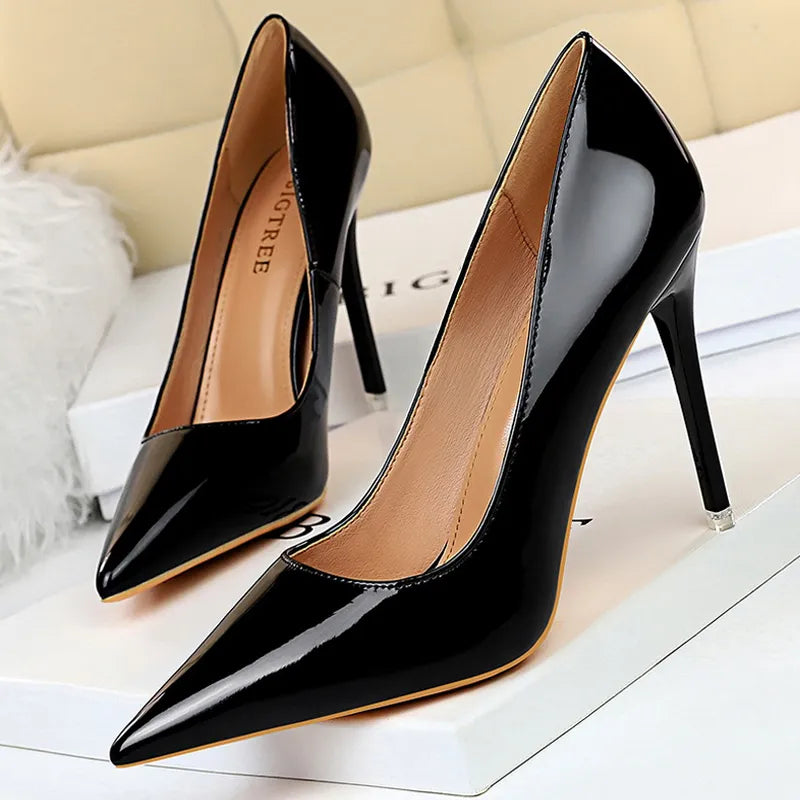 Patent Leather High Heel Stiletto Pumps for Women in Office OL Fashion