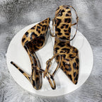 Leopard Print Pointy Toe Backless High Heel Shoes for Summer
