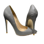 Grey Leather Soft Female Stiletto High Heel Shoes 10Cm Pointy Toe