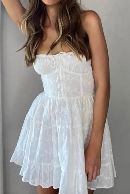 Lace A-Line Mini Dress with Off-Shoulder Tie-Up