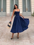 Spaghetti Strap Bustier A-Line Midi Dress