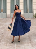 Spaghetti Strap Bustier A-Line Midi Dress