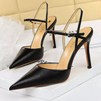 Pu Leather Women Sandals with Hollow Out Stiletto Heels for Summer