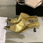 Summer Pointed Peep Toe Slide Slippers Women Thin Low Heels