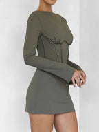 Backless Mini Dress with Full Sleeves