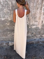 Bow Shoulder Strap Scoop Neck Loose Fit Pocket Maxi Dress