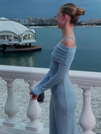 Elegant Solid Off Shoulder Long Dress Women Sexy Bodycon Full Sleeves Party Dresses 2024 Summer Autumn Slim Lady Casual Robes