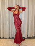 Floral Lace Halter Rosette Sweetheart Mermaid Maxi Gown