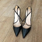 White Glossy Patent Cross Strap Stiletto Pumps for Women