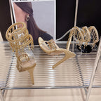 Rhinestone Golden Crystal Sandals for Women's Summer Fashion
