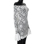 Long Sleeve Streetwear White Lace Dress For Women Slash Neck Outfits See Through Fashions Vestidos Elegantes Para Mujer Ruffles