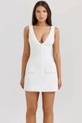 Deep V Neck Backless High Waist Sleeveless Mini Dress
