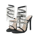 Glitter Crystal Tassel Snake Coiled Sandals for Women