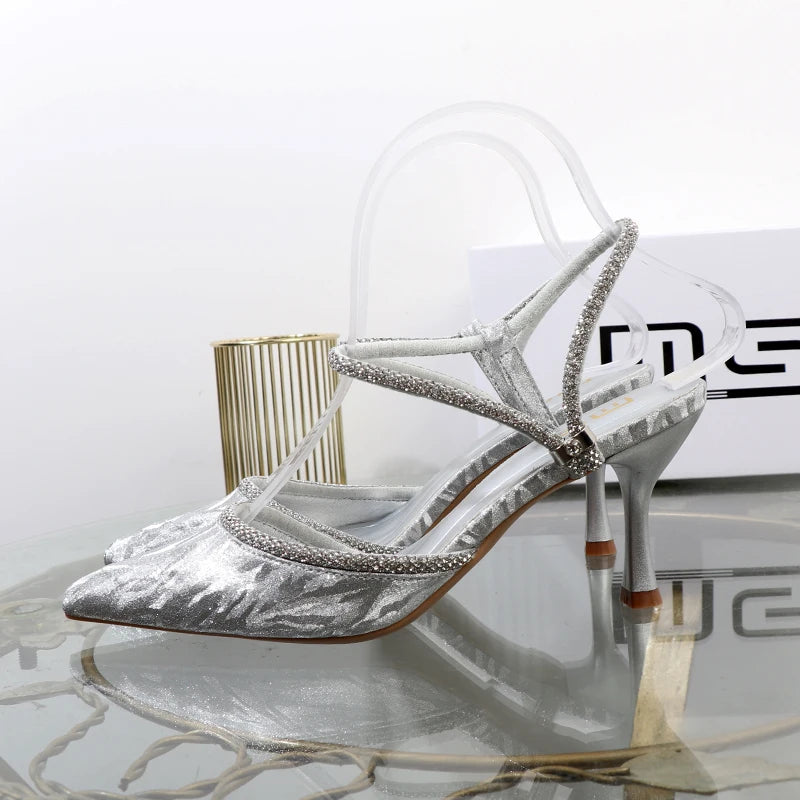 Rhinestone drill T-belt high-heeled sandals for women