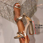 Golden Open Toe Square Heel Sandals for Women - Perfect for Banquets and Parties