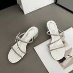 Glitter Rhinestones Bowknot Women Slippers with Crystal Narrow Low Heels