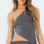 One Shoulder Wrinkled Sleeve Cami Top