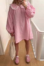 Plaid Mini Dress with Elegant Puff Sleeves