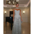 Strapless Corset Sweetheart Sequin Stripe Column Maxi Gown