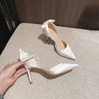 Solid Color Stiletto Bow Hollow Women's Wedding Shoes