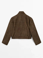 Zipper Suede Cargo Jacket Coat Button Lapel Maillard Slimming Workwear Leather Jackets Casual Short Outwear Commute Overcoat