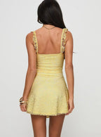 Floral Lace Square Neck Ruffle Strap Scallop Hem Mini Dress
