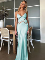 Spaghetti Strap Metal Ring Geometric Cutout Maxi Dress